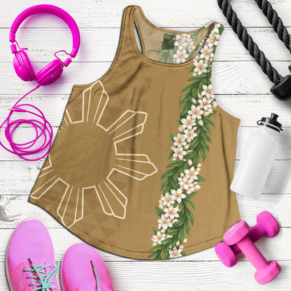 Philippines Filipinos Women Tank Sampaguita Flower Sun Pattern Island Style