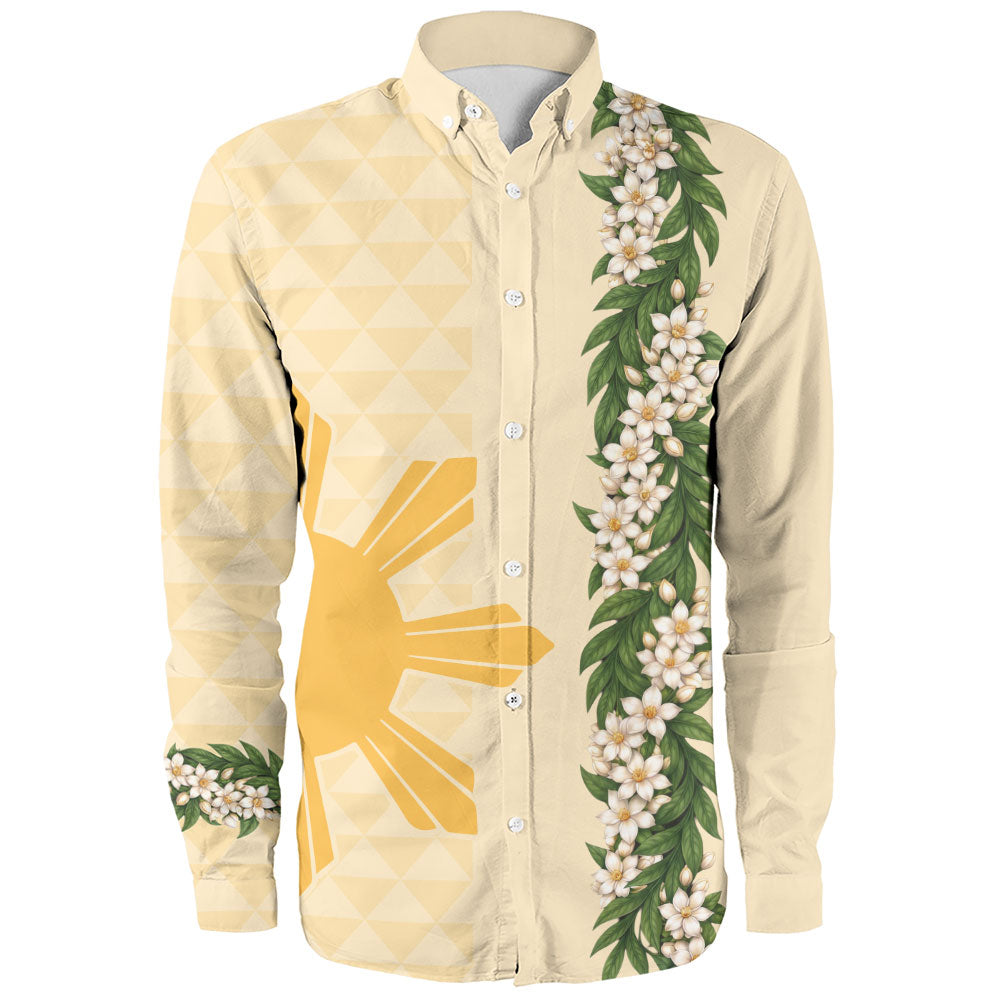 Philippines Filipinos Long Sleeve Shirt Sampaguita Flower Sun Pattern Island Style