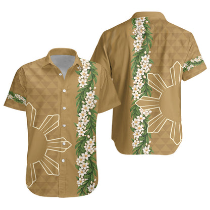 Philippines Filipinos Short Sleeve Shirt Sampaguita Flower Sun Pattern Island Style