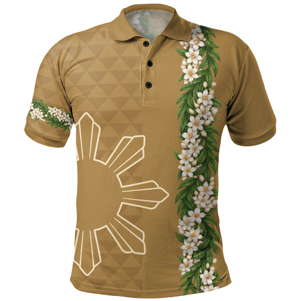 Philippines Filipinos Polo Shirt Sampaguita Flower Sun Pattern Island Style