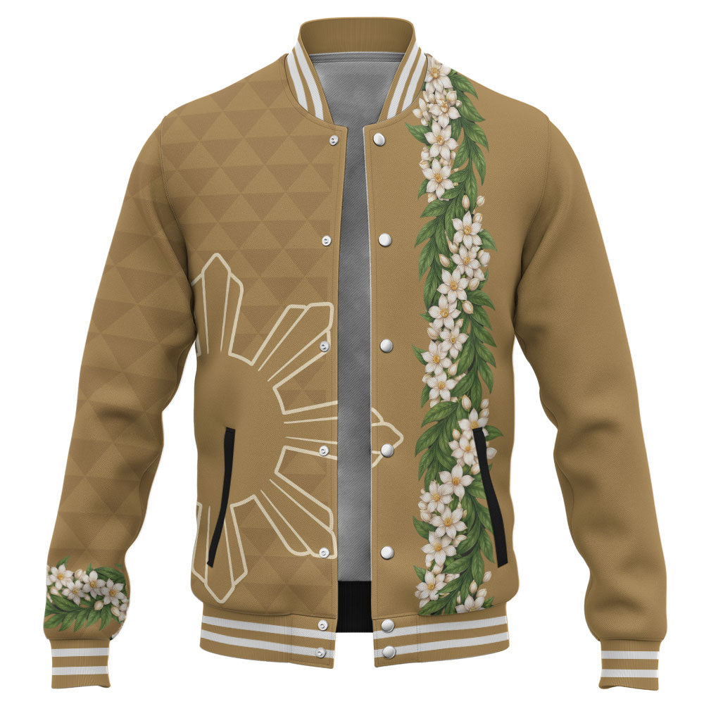 Philippines Filipinos Baseball Jacket Sampaguita Flower Sun Pattern Island Style