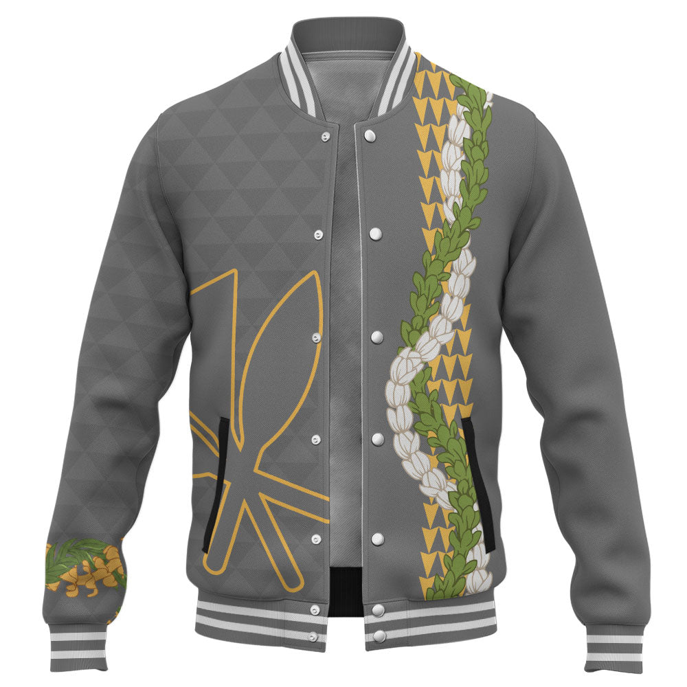 Hawaii Baseball Jacket Kanaka Maoli Puakenikeni Maile Flower Lei
