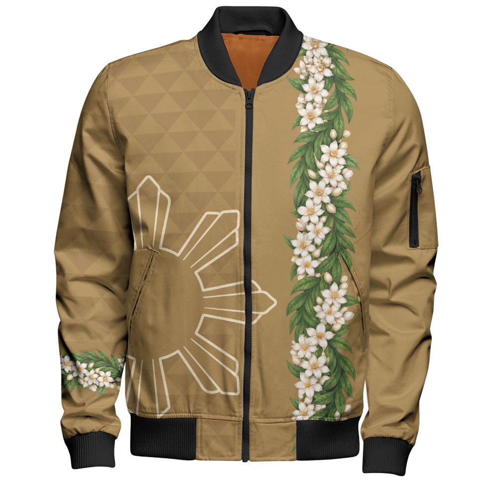Philippines Filipinos Bomber Jacket Sampaguita Flower Sun Pattern Island Style