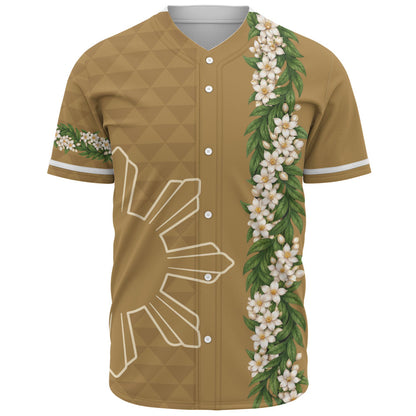 Philippines Filipinos Baseball Shirt Sampaguita Flower Sun Pattern Island Style