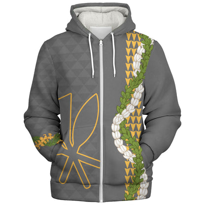 Hawaii Sherpa Hoodie Kanaka Maoli Puakenikeni Maile Flower Lei