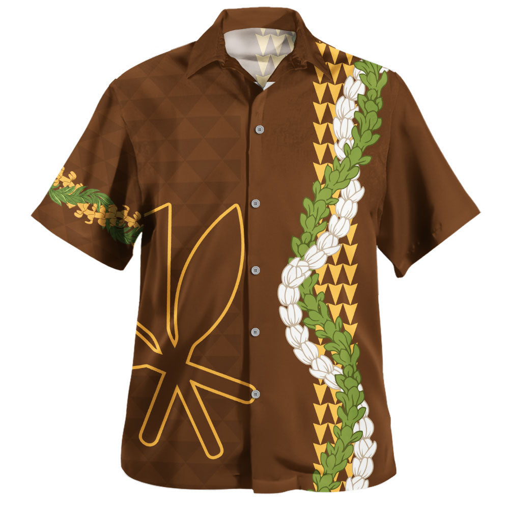 Hawaii Hawaiian Shirt Kanaka Maoli Puakenikeni Maile Flower Lei