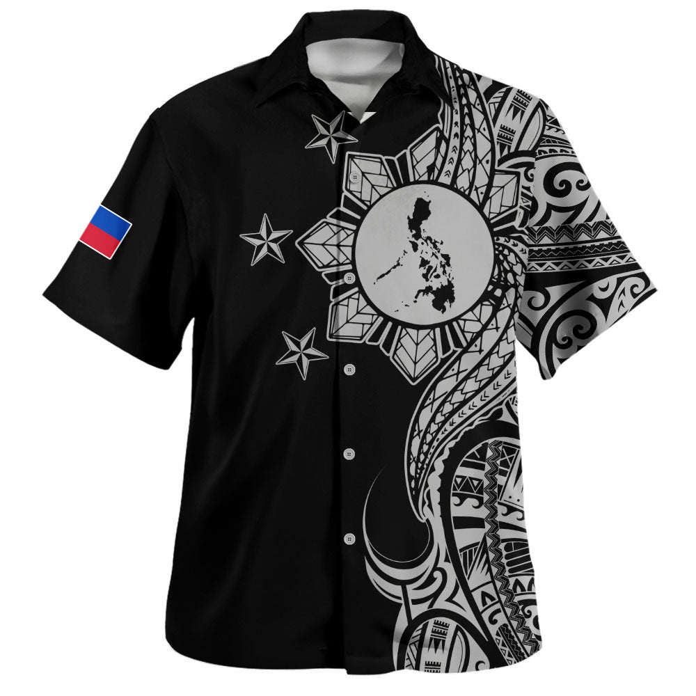 Philippines Filipinos Hawaiian Shirt Flag Sun Map Tribal Fusion Style