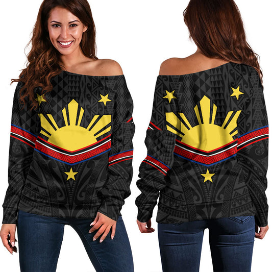 Philippines Filipinos Off Shoulder Sweatshirt Polynesian Inspired Tribal Tattoo