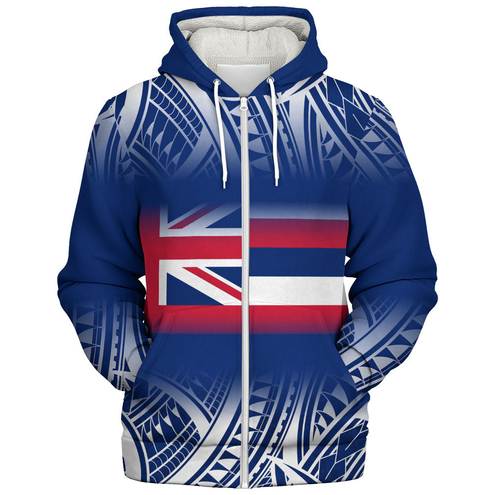 Hawaii Sherpa Hoodie Polynesian Tribal Aloha Hawaii Flag