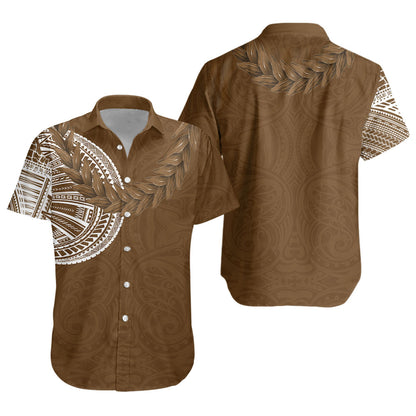 Samoa Short Sleeve Shirt Tattoo Roman Reigns With Ula Fala Style Brown