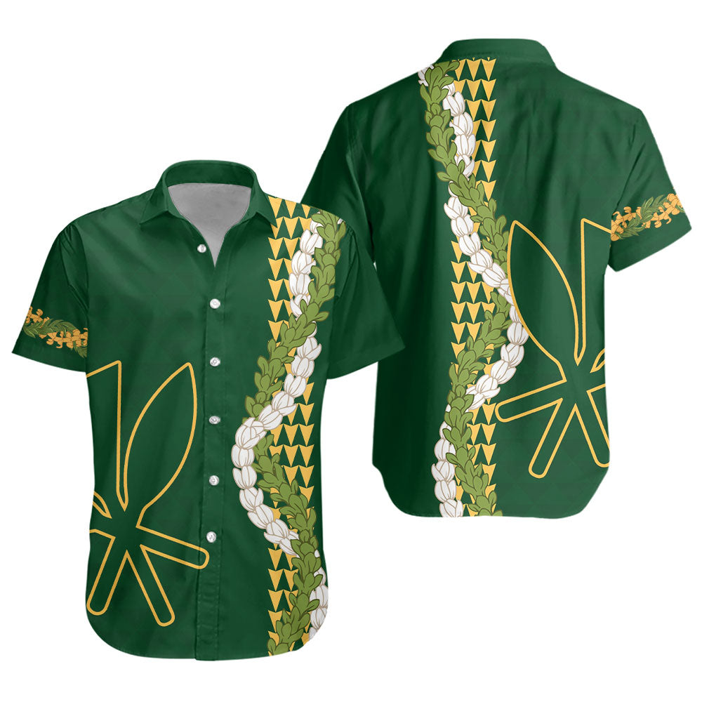 Hawaii Short Sleeve Shirt Kanaka Maoli Puakenikeni Maile Flower Lei
