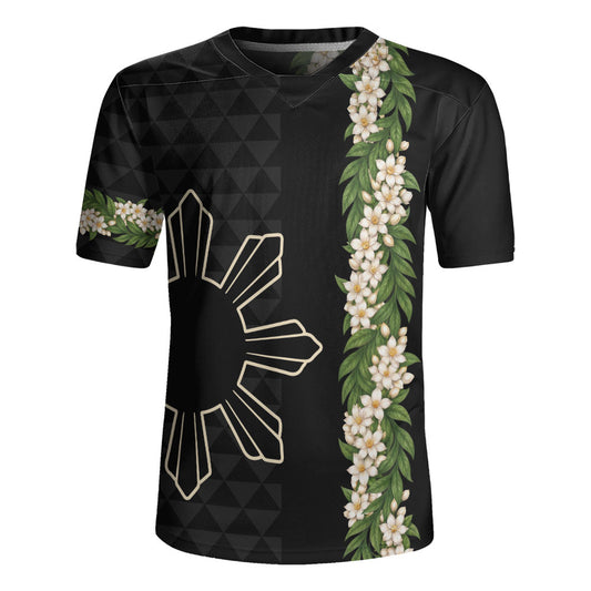 Philippines Filipinos Rugby Jersey Sampaguita Flower Sun Pattern Island Style