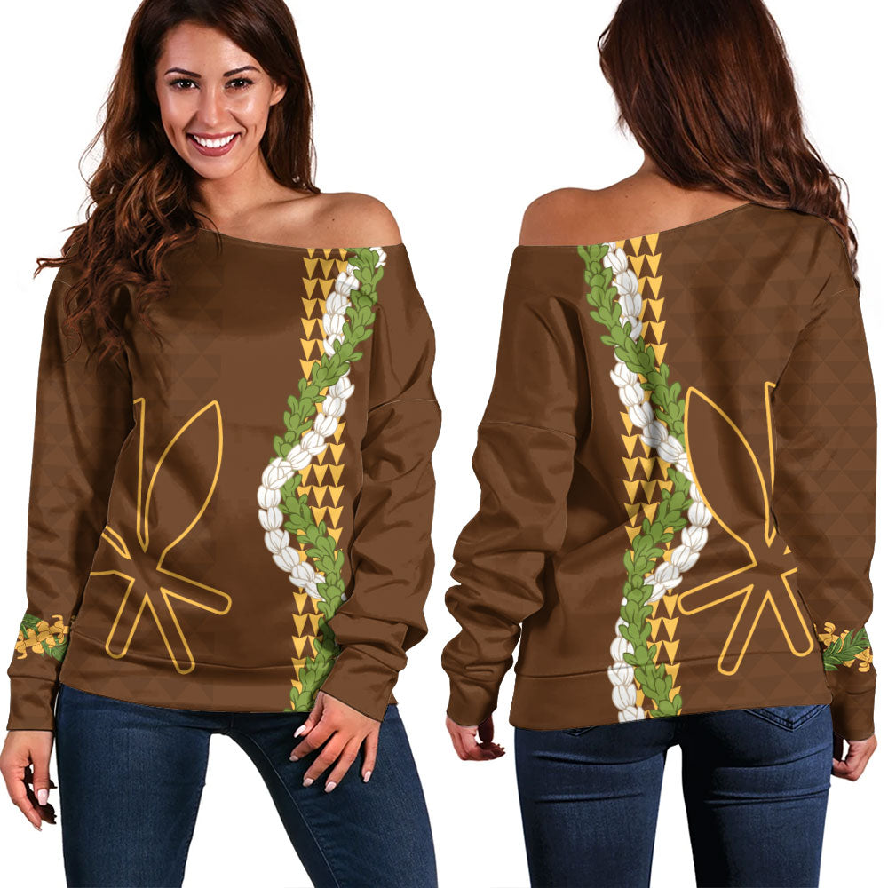 Hawaii Off Shoulder Sweatshirt Kanaka Maoli Puakenikeni Maile Flower Lei