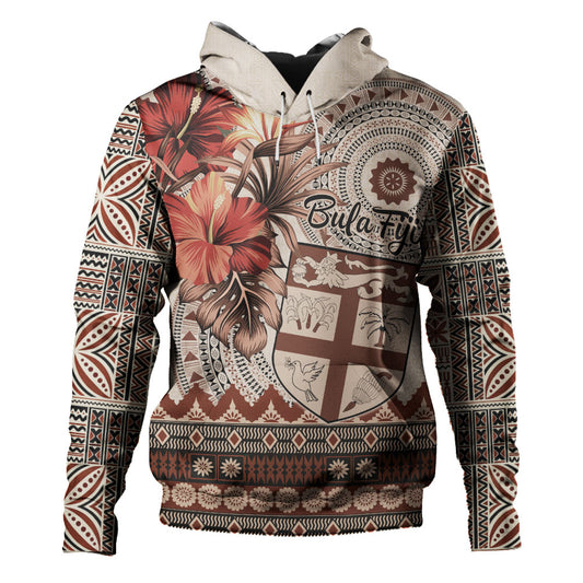 Fiji Hoodie Bula Tribal Print Beige