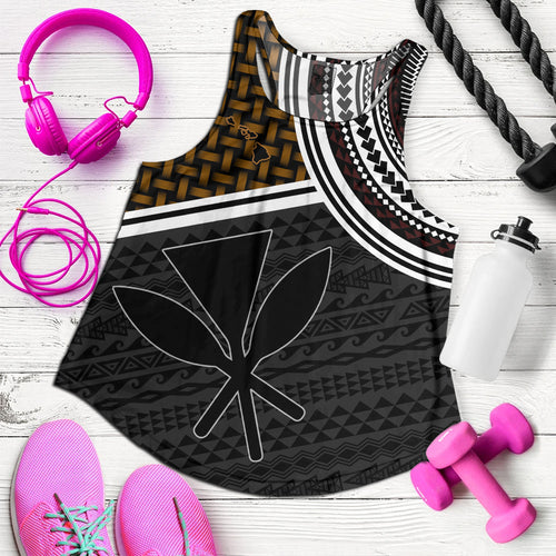 Hawaii Women Tank Kanaka Maoli Lauhala Pattern Tribal Polyneisan Vintage Style
