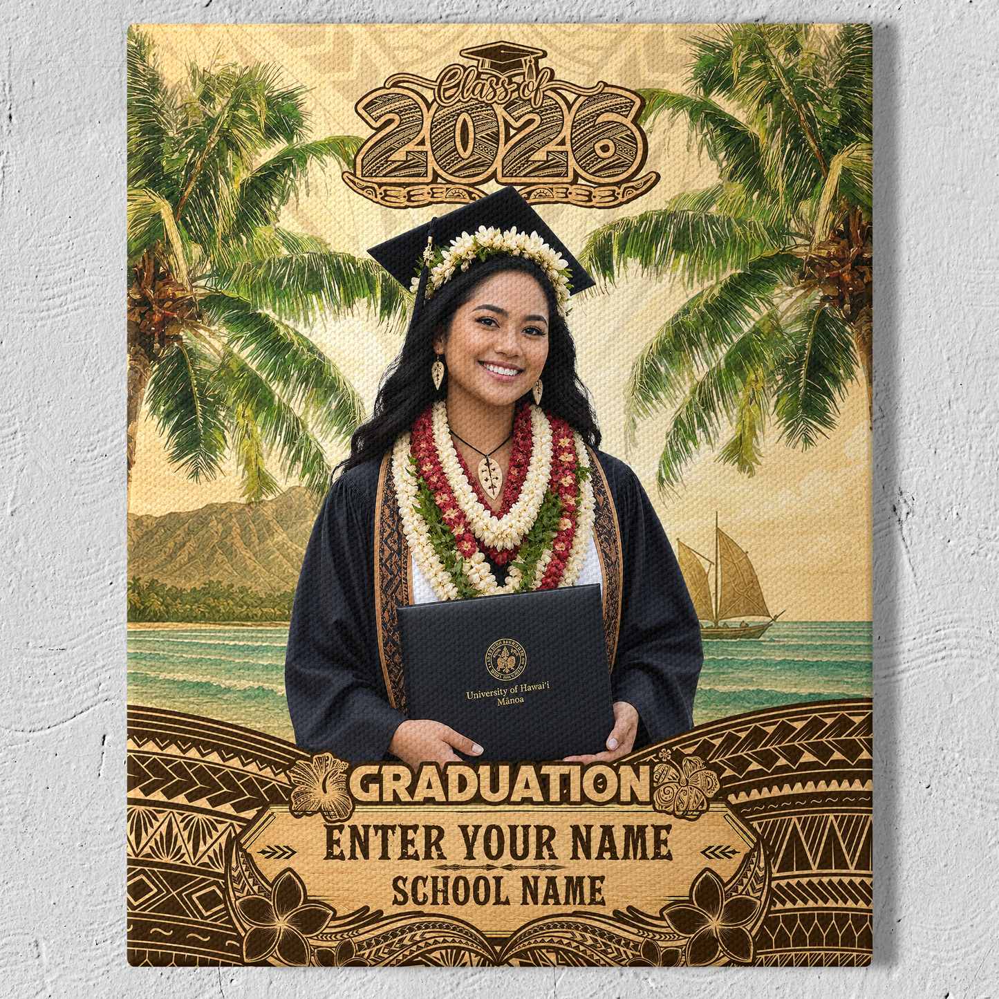 Hawaii Canvas Personalized Tropical Hawaiian Graduation