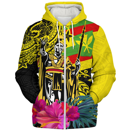 Hawaii Sherpa Hoodie Kanaka Maoli King Flag Tribal Tropical Style