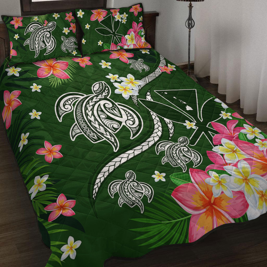 Hawaii Quilt Bed Set Aloha Island Turtle Plumeria Flower Tropical Fabric