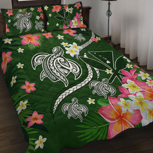 Hawaii Quilt Bed Set Aloha Island Turtle Plumeria Flower Tropical Fabric