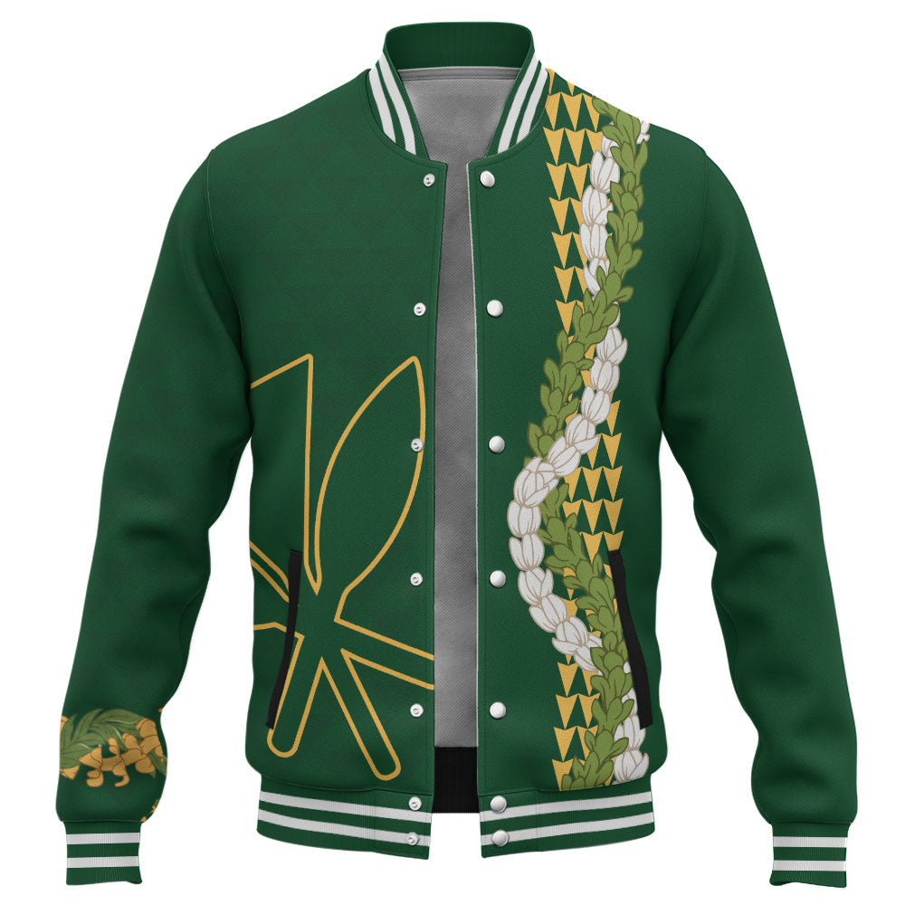Hawaii Baseball Jacket Kanaka Maoli Puakenikeni Maile Flower Lei