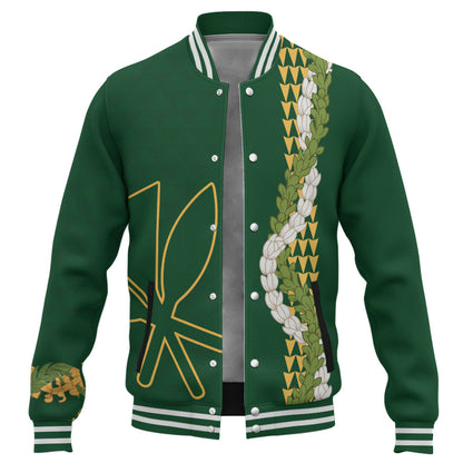 Hawaii Baseball Jacket Kanaka Maoli Puakenikeni Maile Flower Lei