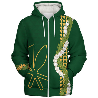 Hawaii Sherpa Hoodie Kanaka Maoli Puakenikeni Maile Flower Lei