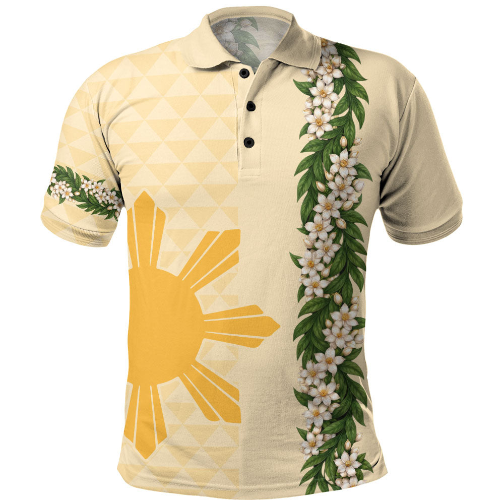 Philippines Filipinos Polo Shirt Sampaguita Flower Sun Pattern Island Style