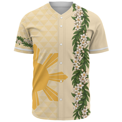 Philippines Filipinos Baseball Shirt Sampaguita Flower Sun Pattern Island Style
