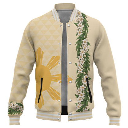 Philippines Filipinos Baseball Jacket Sampaguita Flower Sun Pattern Island Style