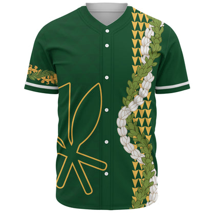 Hawaii Baseball Shirt Kanaka Maoli Puakenikeni Maile Flower Lei