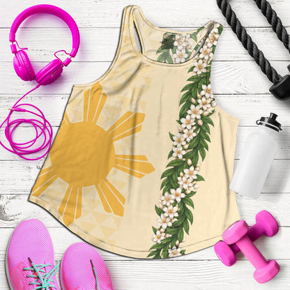 Philippines Filipinos Women Tank Sampaguita Flower Sun Pattern Island Style
