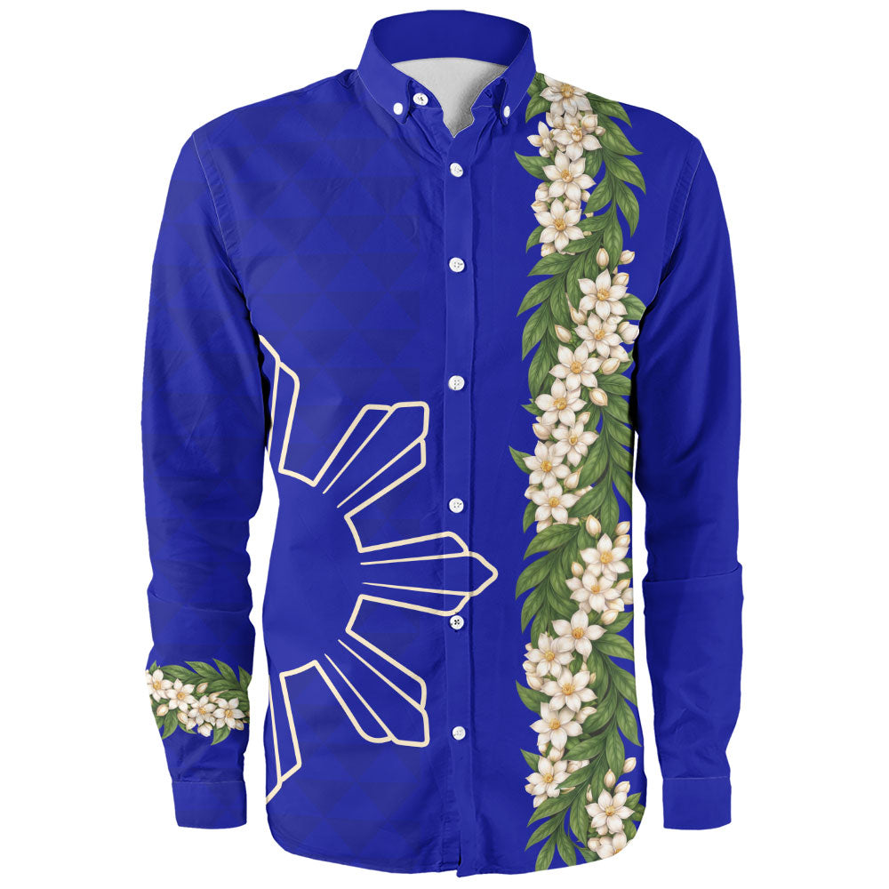 Philippines Filipinos Long Sleeve Shirt Sampaguita Flower Sun Pattern Island Style