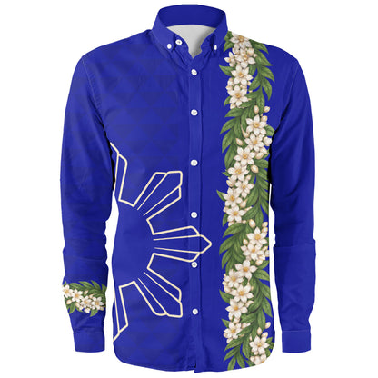 Philippines Filipinos Long Sleeve Shirt Sampaguita Flower Sun Pattern Island Style
