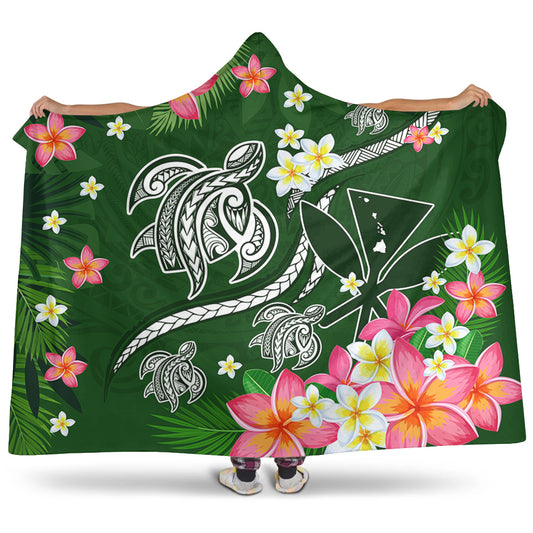 Hawaii Hooded Blanket Aloha Island Turtle Plumeria Flower Tropical Fabric