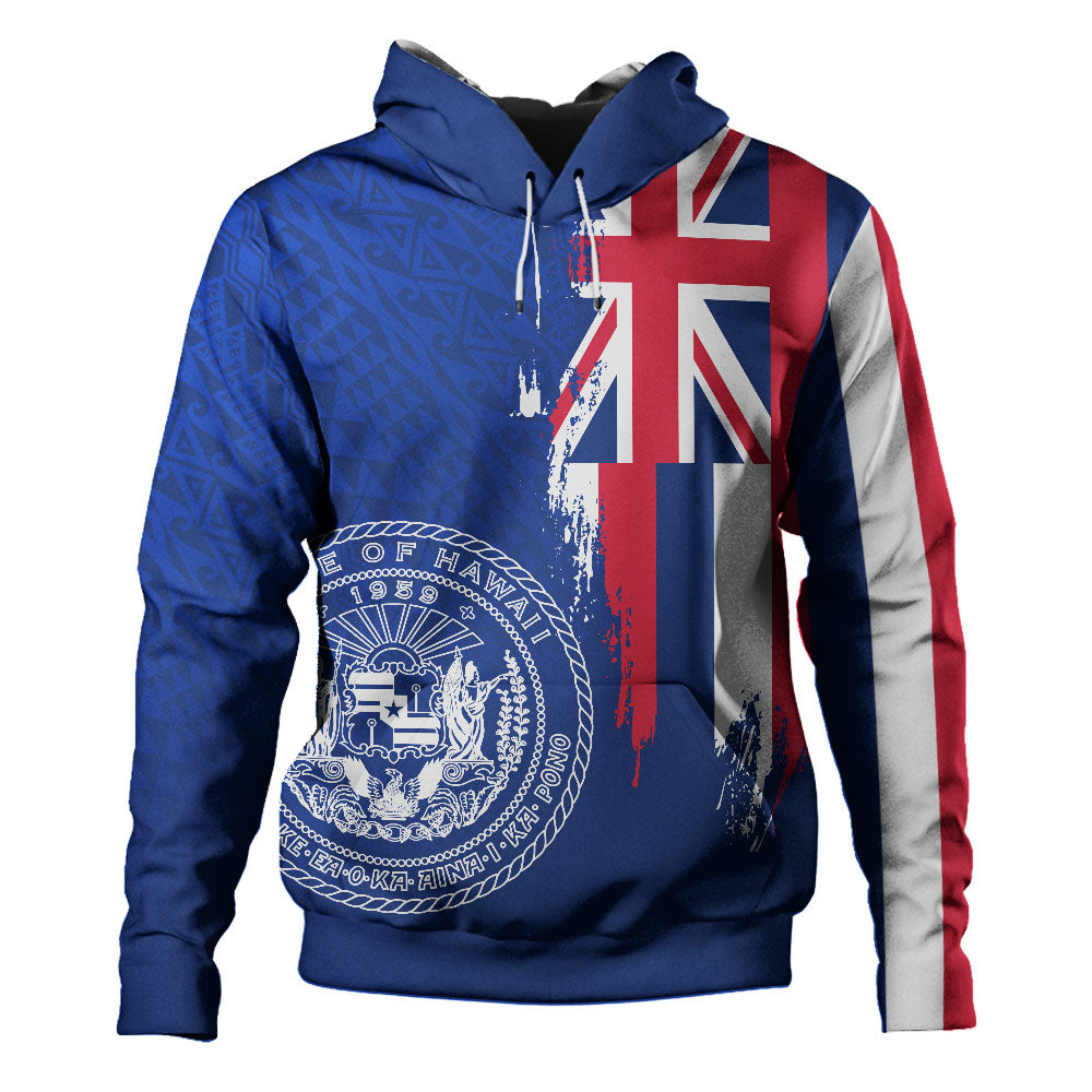 Hawaii Hoodie Flag Polynesian Style Ocean Blue