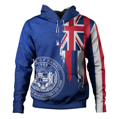Hawaii Hoodie Flag Polynesian Style Ocean Blue