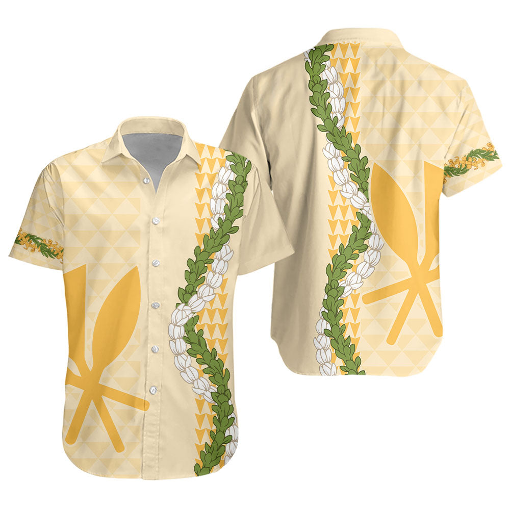 Hawaii Short Sleeve Shirt Kanaka Maoli Puakenikeni Maile Flower Lei
