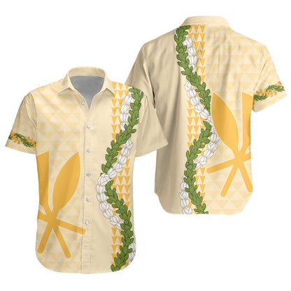 Hawaii Short Sleeve Shirt Kanaka Maoli Puakenikeni Maile Flower Lei