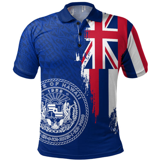 Hawaii Polo Shirt Flag Polynesian Style Ocean Blue