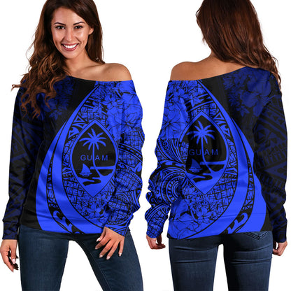 Guam Off Shoulder Sweatshirt Custom Hibiscus Flower Symbols Style