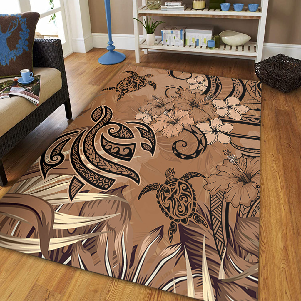 Hawaii Area Rug Polynesian Turtle Tattoo Tropical Elements