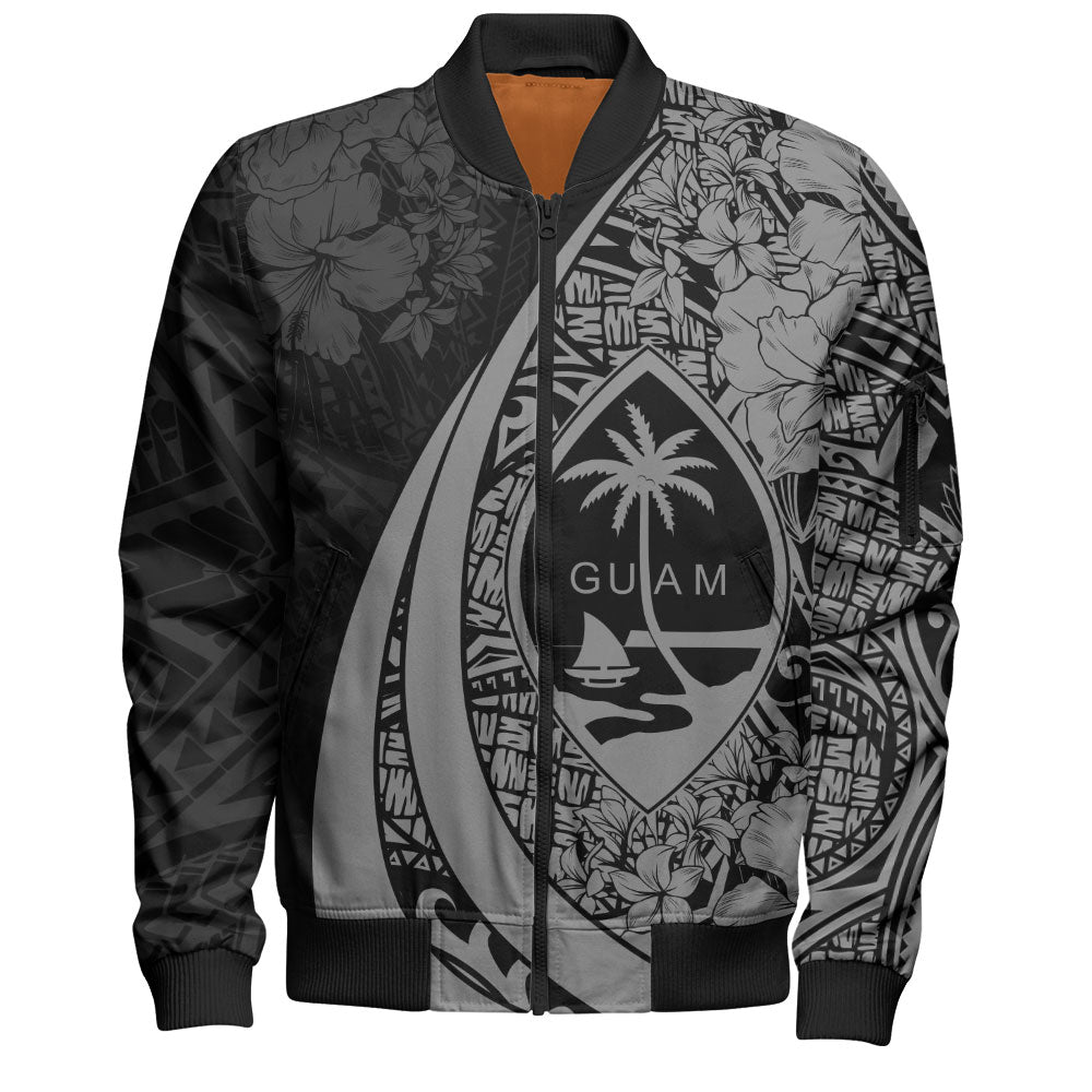 Guam Bomber Jacket Custom Hibiscus Flower Symbols Style