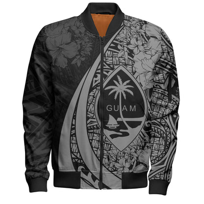 Guam Bomber Jacket Custom Hibiscus Flower Symbols Style