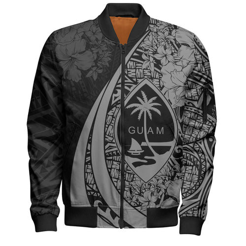 Guam Bomber Jacket Custom Hibiscus Flower Symbols Style