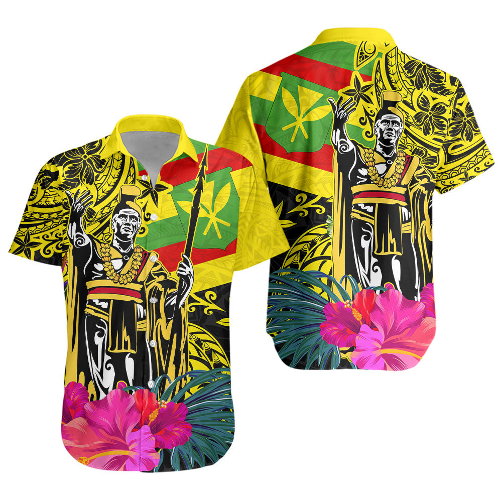 Hawaii Short Sleeve Shirt Kanaka Maoli King Flag Tribal Tropical Style