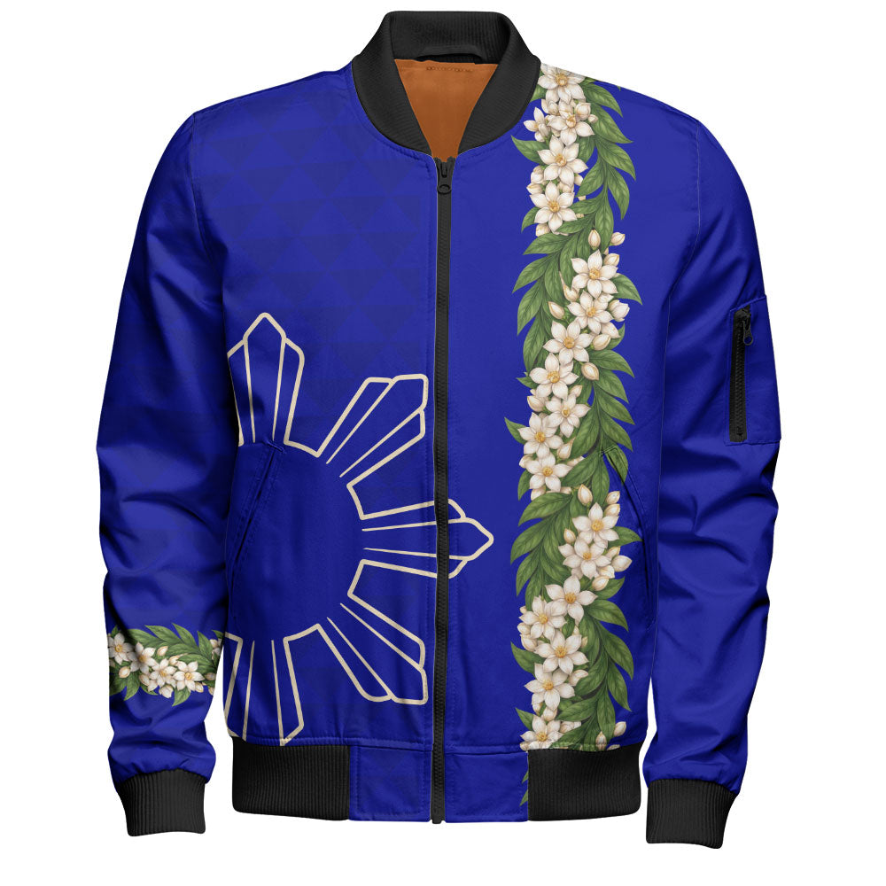 Philippines Filipinos Bomber Jacket Sampaguita Flower Sun Pattern Island Style
