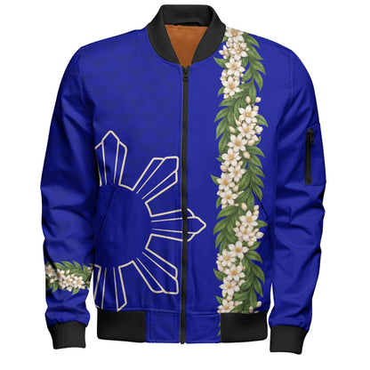 Philippines Filipinos Bomber Jacket Sampaguita Flower Sun Pattern Island Style
