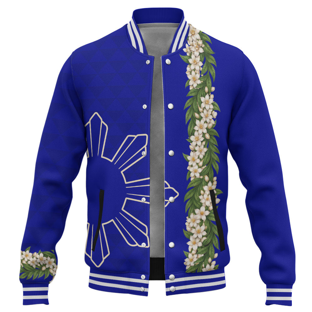 Philippines Filipinos Baseball Jacket Sampaguita Flower Sun Pattern Island Style