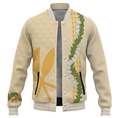 Hawaii Baseball Jacket Kanaka Maoli Puakenikeni Maile Flower Lei