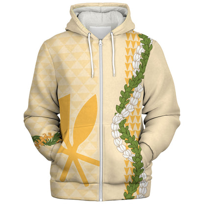 Hawaii Sherpa Hoodie Kanaka Maoli Puakenikeni Maile Flower Lei